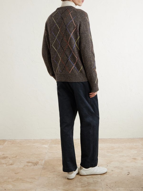 Argyle Wool and Cotton-Blend Sweater - BK Argyle Wool and Cotton-Blend Sweater - BK
