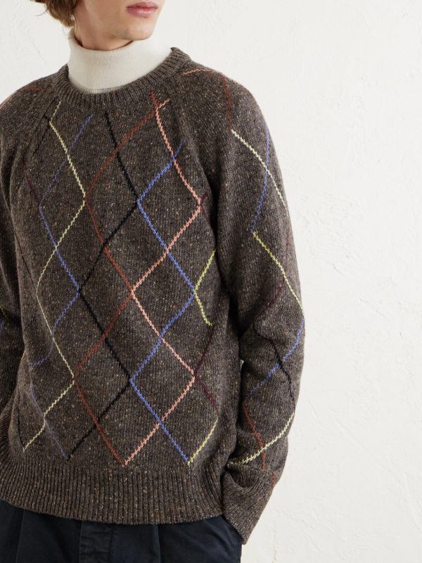 Argyle Wool and Cotton-Blend Sweater - CU Argyle Wool and Cotton-Blend Sweater - CU