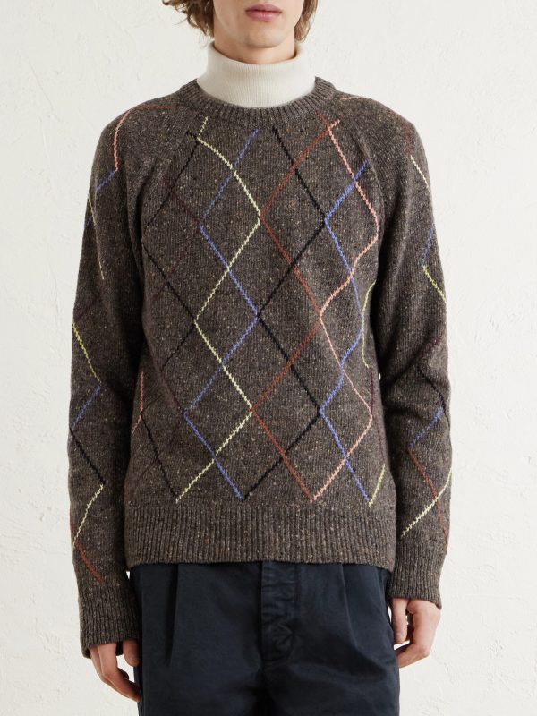 Argyle Wool and Cotton-Blend Sweater - FR Argyle Wool and Cotton-Blend Sweater - FR