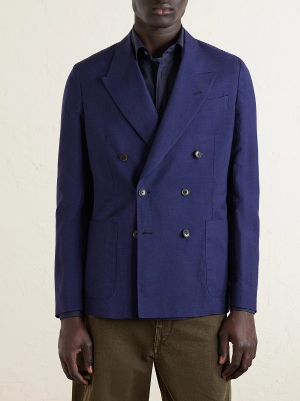 Double-Breasted Wool and Linen-Blend Blazer - FR