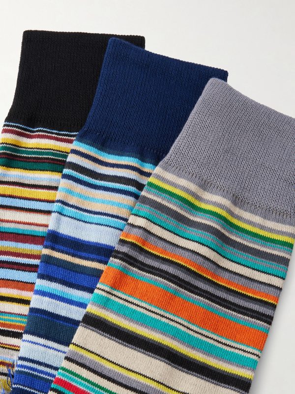 Six-Pack Striped Cotton-Blend Socks - CU Six-Pack Striped Cotton-Blend Socks - CU