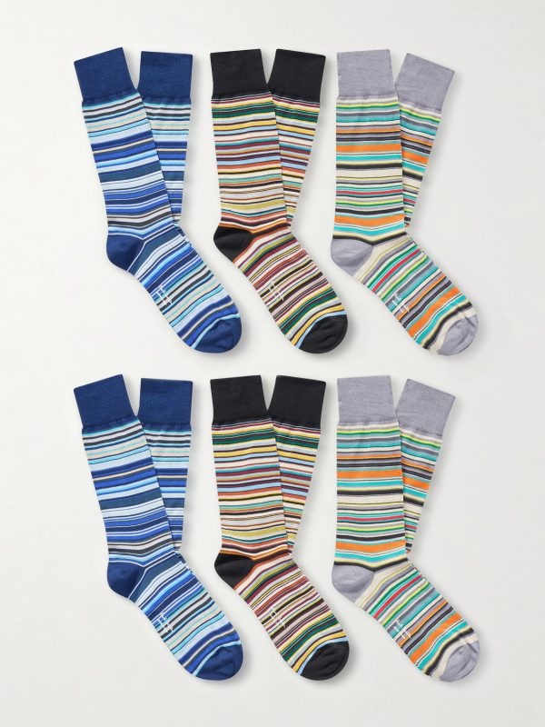 Six-Pack Striped Cotton-Blend Socks Six-Pack Striped Cotton-Blend Socks