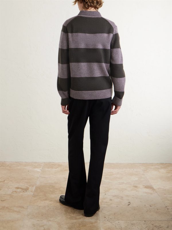 Striped Wool Polo Sweater - BK Striped Wool Polo Sweater - BK