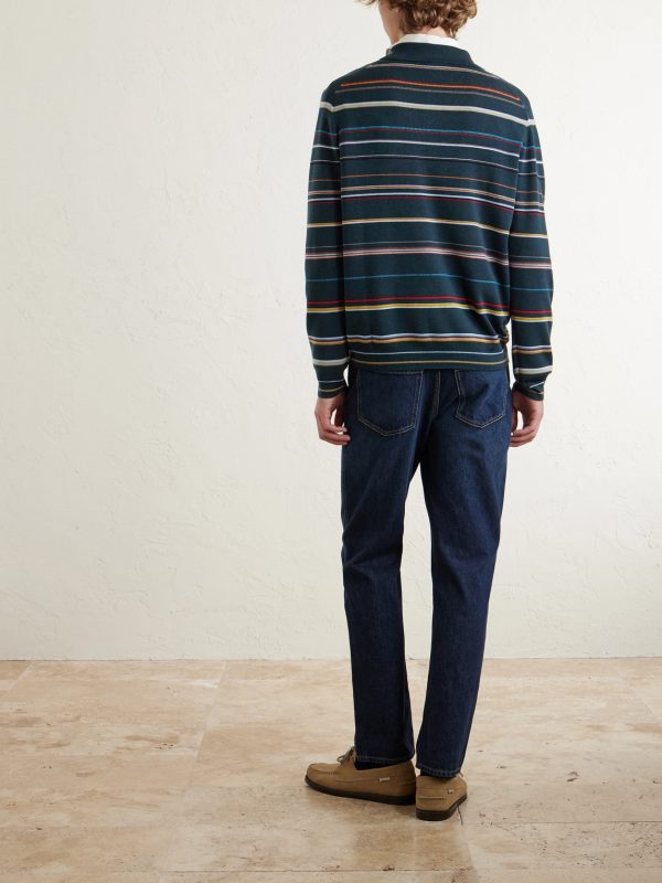 Striped Merino Wool Polo Sweater - BK Striped Merino Wool Polo Sweater - BK