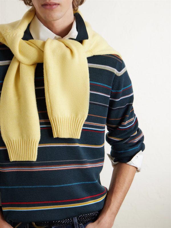 Striped Merino Wool Polo Sweater - CU Striped Merino Wool Polo Sweater - CU