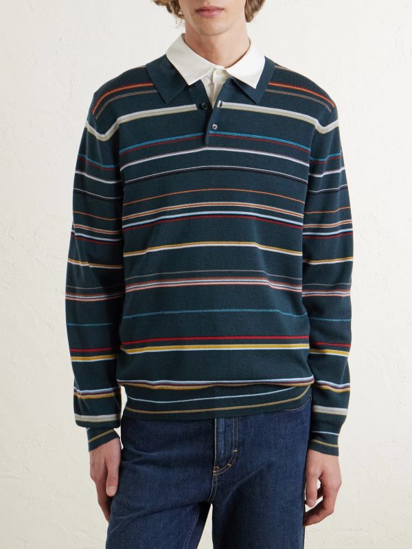 Striped Merino Wool Polo Sweater - FR Striped Merino Wool Polo Sweater - FR