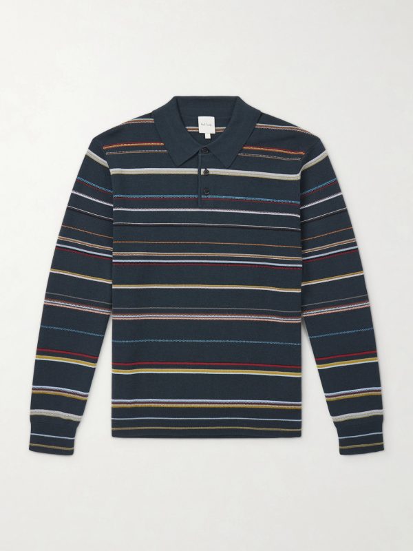 Striped Merino Wool Polo Sweater Striped Merino Wool Polo Sweater