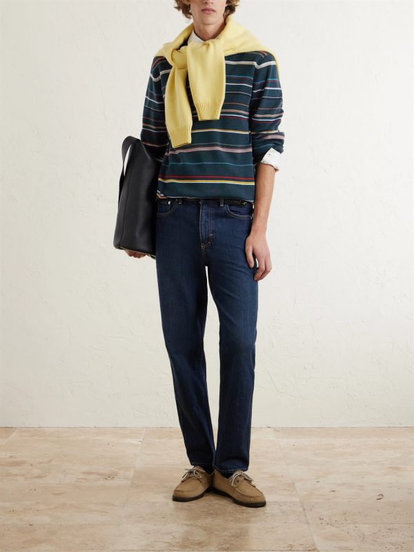 Striped Merino Wool Polo Sweater - OU Striped Merino Wool Polo Sweater - OU