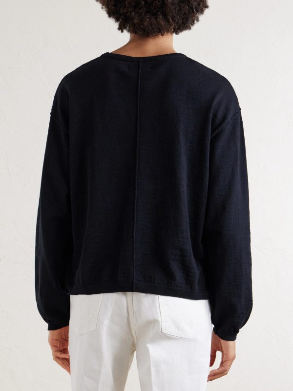 Companion Cropped Cotton and Linen-Blend Sweater - BK Companion Cropped Cotton and Linen-Blend Sweater - BK