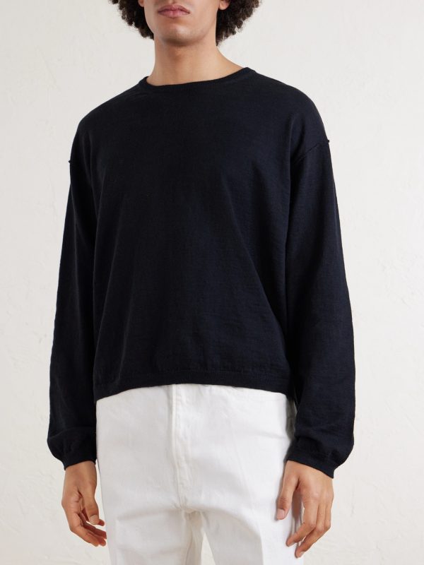 Companion Cropped Cotton and Linen-Blend Sweater - FR Companion Cropped Cotton and Linen-Blend Sweater - FR