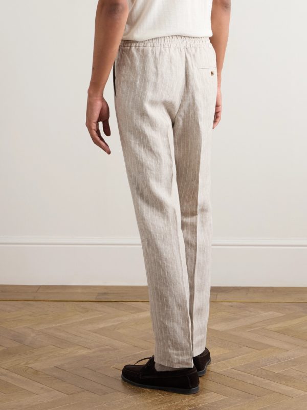 James Straight-Leg Striped Linen Suit Trousers - BK James Straight-Leg Striped Linen Suit Trousers - BK