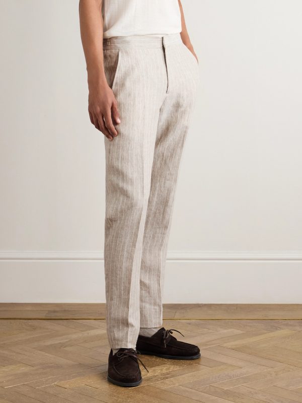 James Straight-Leg Striped Linen Suit Trousers - FR James Straight-Leg Striped Linen Suit Trousers - FR