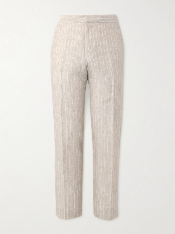 James Straight-Leg Striped Linen Suit Trousers James Straight-Leg Striped Linen Suit Trousers