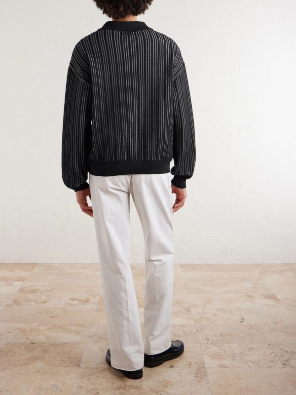 Formal Striped Ribbed Cotton Cardigan - BK Formal Striped Ribbed Cotton Cardigan - BK