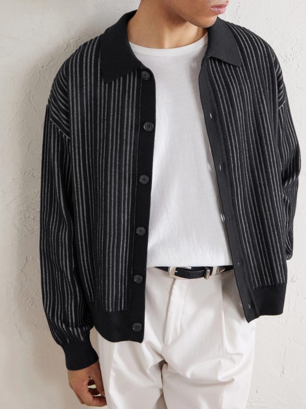 Formal Striped Ribbed Cotton Cardigan - CU Formal Striped Ribbed Cotton Cardigan - CU