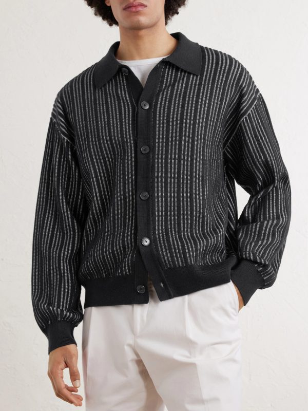 Formal Striped Ribbed Cotton Cardigan - FR Formal Striped Ribbed Cotton Cardigan - FR