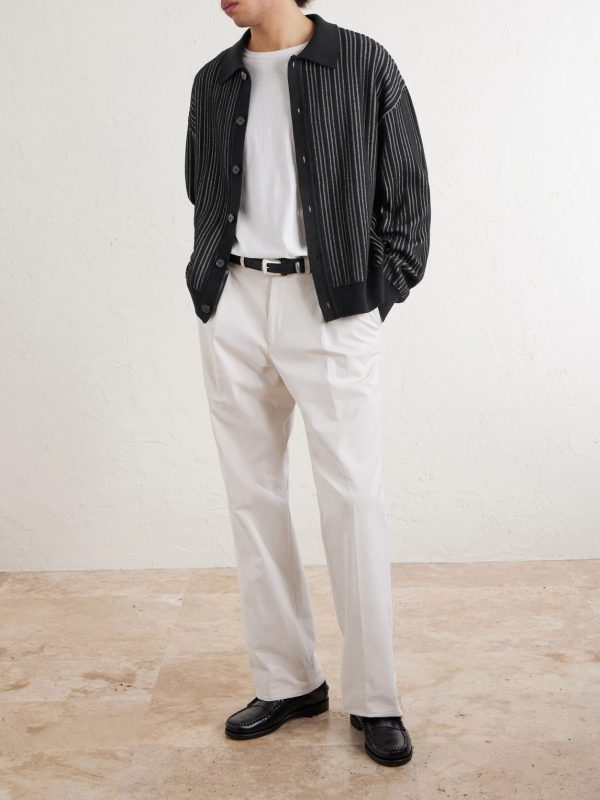 Formal Striped Ribbed Cotton Cardigan - OU Formal Striped Ribbed Cotton Cardigan - OU