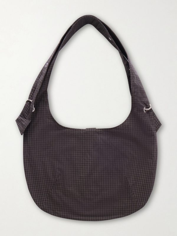 Eyelet Checked Cotton and Linen-Blend Canvas Shoulder Bag - BK