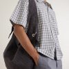 Eyelet Checked Cotton and Linen-Blend Canvas Shoulder Bag - FR