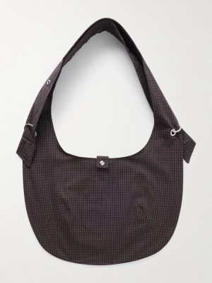 Eyelet Checked Cotton and Linen-Blend Canvas Shoulder Bag Eyelet Checked Cotton and Linen-Blend Canvas Shoulder Bag