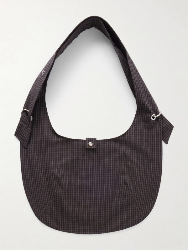 Eyelet Checked Cotton and Linen-Blend Canvas Shoulder Bag