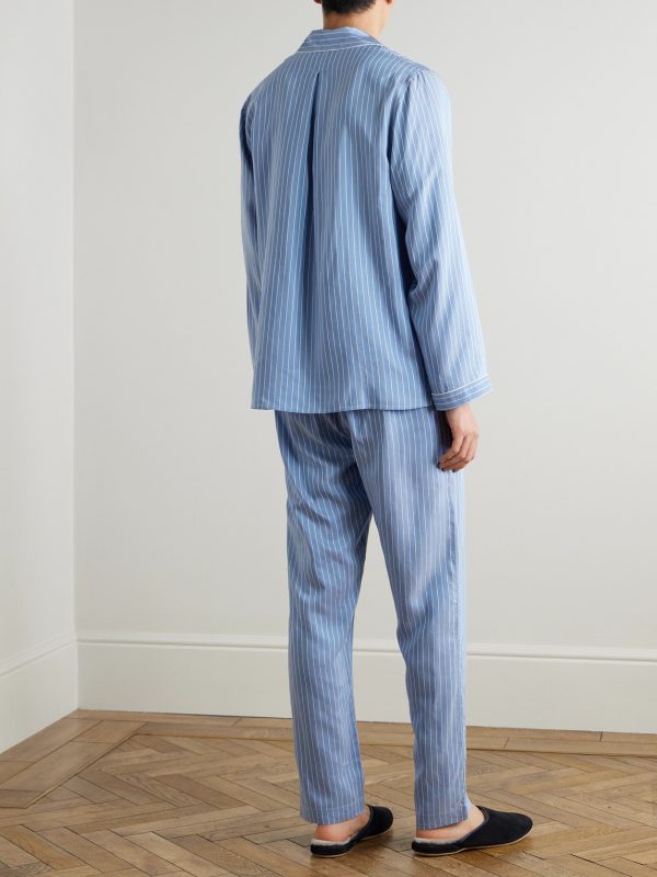 Camp-Collar Striped Woven Pyjama Set - BK Camp-Collar Striped Woven Pyjama Set - BK