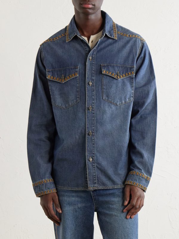 Tukutuku Embroidered Denim Shirt - FR Tukutuku Embroidered Denim Shirt - FR