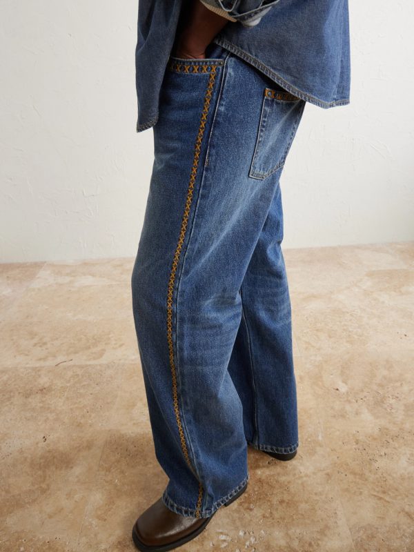 Tukutuku Straight-Leg Embroidered Organic Jeans - CU Tukutuku Straight-Leg Embroidered Organic Jeans - CU