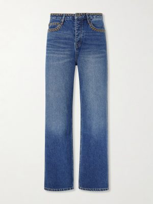 Tukutuku Straight-Leg Embroidered Organic Jeans