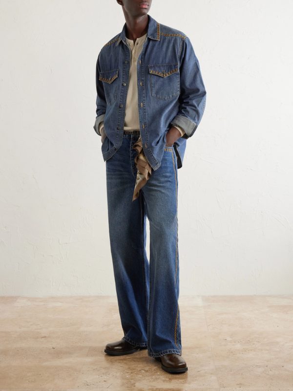 Tukutuku Straight-Leg Embroidered Organic Jeans - OU Tukutuku Straight-Leg Embroidered Organic Jeans - OU