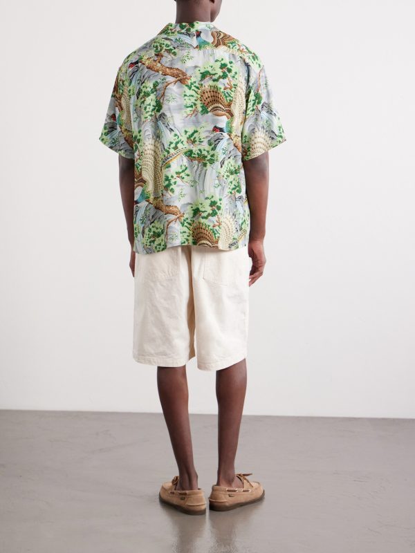 Camp-Collar Printed Voile Shirt - BK