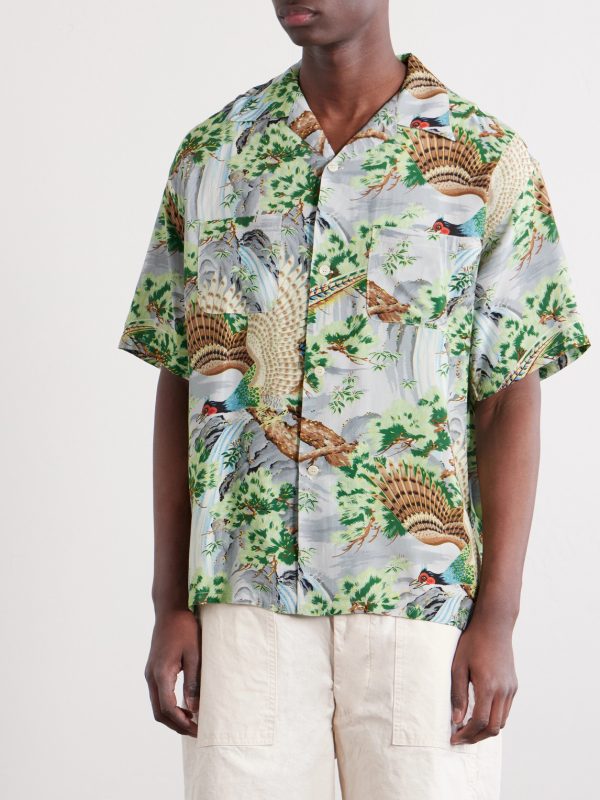 Camp-Collar Printed Voile Shirt - FR