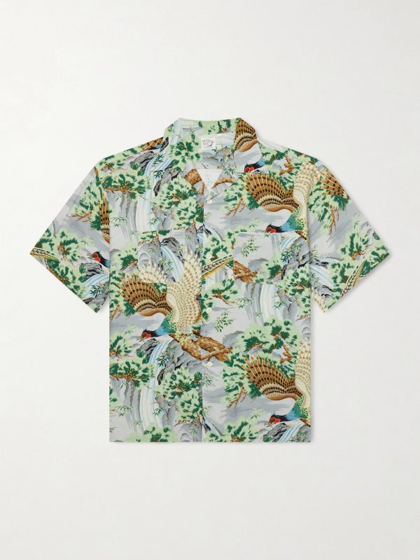 Camp-Collar Printed Voile Shirt