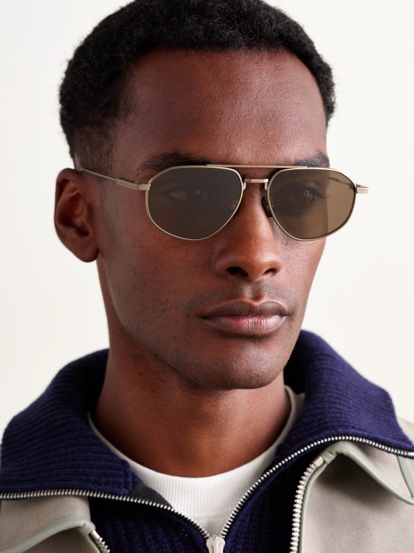 Aviator-Style Bronze-Tone Polarised Sunglasses - OU