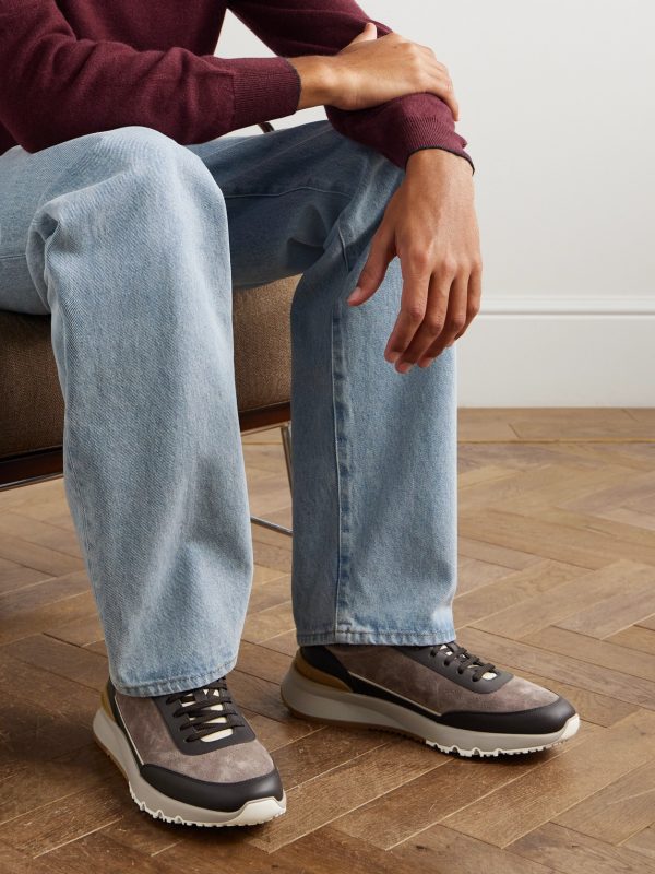 Leather-Trimmed Suede Sneakers - OU Leather-Trimmed Suede Sneakers - OU