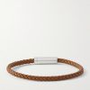 7G Sterling Silver Woven Leather Bracelet - BK 7G Sterling Silver Woven Leather Bracelet - BK