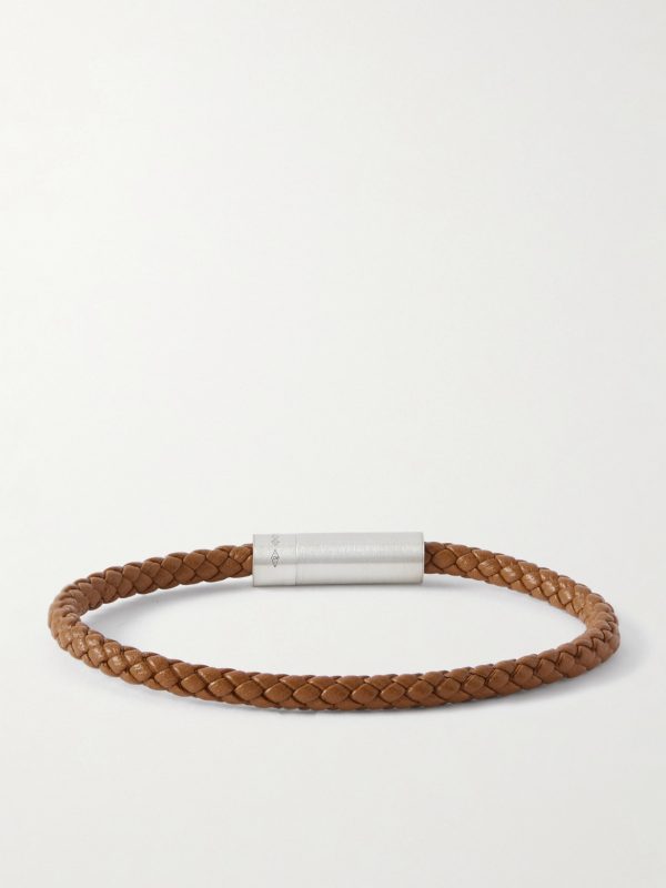 7G Sterling Silver Woven Leather Bracelet - BK 7G Sterling Silver Woven Leather Bracelet - BK