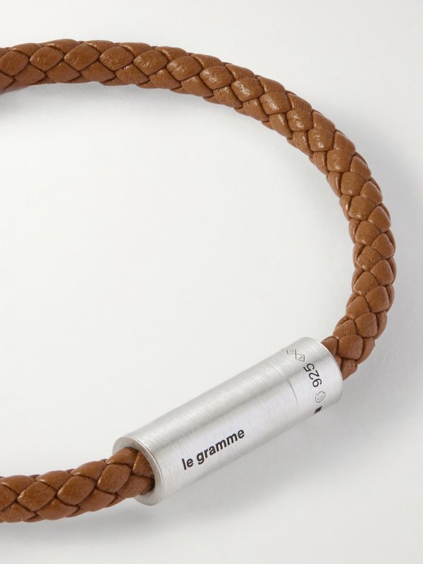 7G Sterling Silver Woven Leather Bracelet - CU 7G Sterling Silver Woven Leather Bracelet - CU