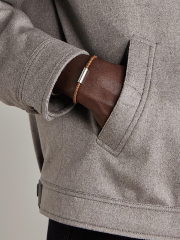 7G Sterling Silver Woven Leather Bracelet - OU 7G Sterling Silver Woven Leather Bracelet - OU
