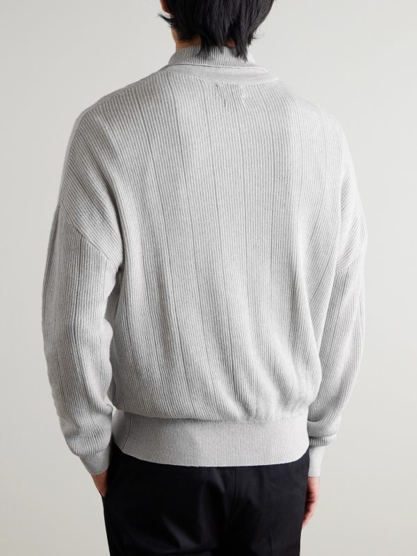 Brice Ribbed Organic Cotton and Merino Wool-Blend Half-Zip Sweater - BK Brice Ribbed Organic Cotton and Merino Wool-Blend Half-Zip Sweater - BK