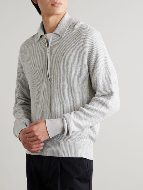 Brice Ribbed Organic Cotton and Merino Wool-Blend Half-Zip Sweater - FR Brice Ribbed Organic Cotton and Merino Wool-Blend Half-Zip Sweater - FR