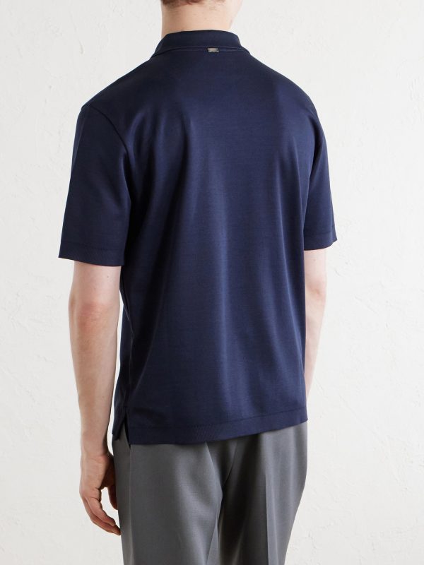 Open-Collar Cotton Polo Shirt - BK Open-Collar Cotton Polo Shirt - BK