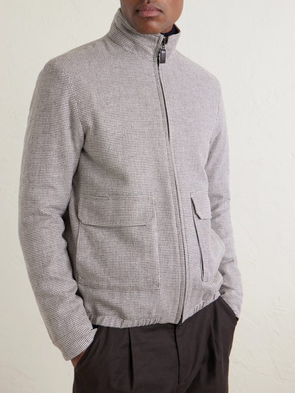 Houndstooth Linen-Blend Bomber Jacket - FR
