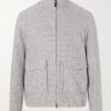 Houndstooth Linen-Blend Bomber Jacket