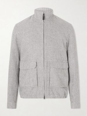 Houndstooth Linen-Blend Bomber Jacket Houndstooth Linen-Blend Bomber Jacket