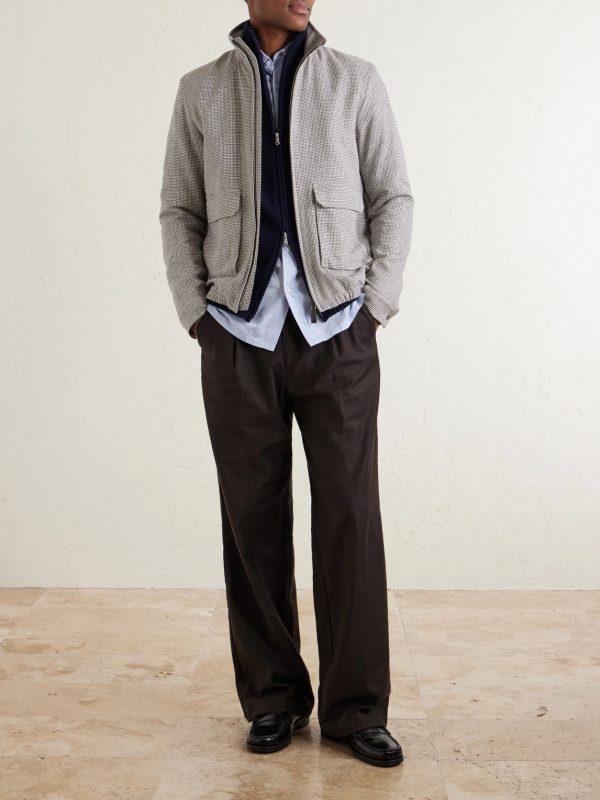 Houndstooth Linen-Blend Bomber Jacket - OU