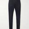 Tapered Pleated Stretch-Twill Trousers