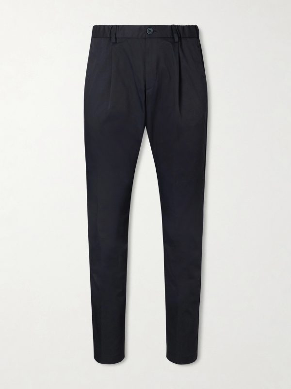 Tapered Pleated Stretch-Twill Trousers