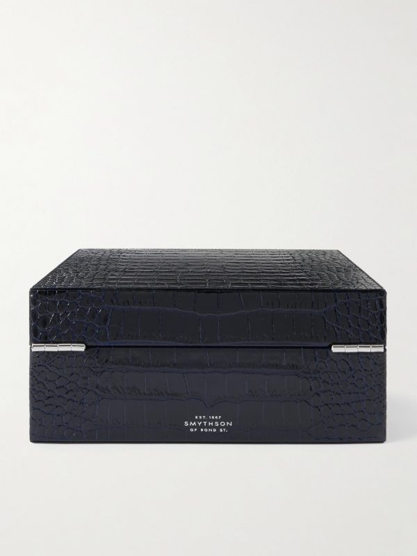 Mara Croc-Effect Leather Six-Piece Watch Box - BK Mara Croc-Effect Leather Six-Piece Watch Box - BK