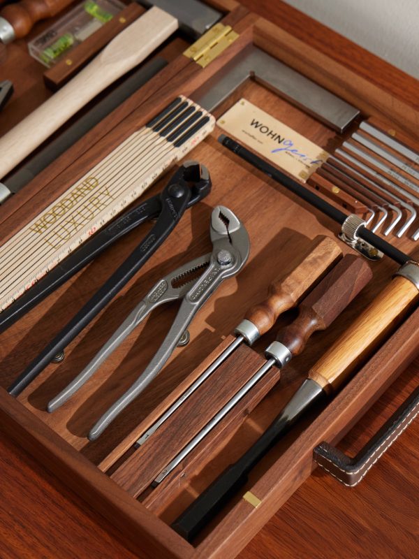 Swiss Leather-Trimmed Wooden Toolkit - E1 Swiss Leather-Trimmed Wooden Toolkit - E1